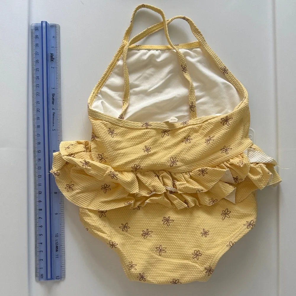 Quincy Mae Yellow Floral Kids Swim One Piece and Hat - Picture 3 of 6